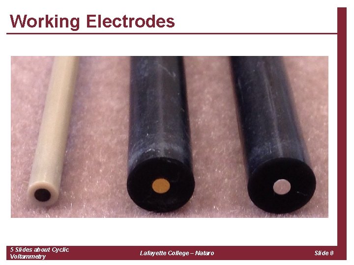 Working Electrodes 5 Slides about Cyclic Voltammetry Lafayette College – Nataro Slide 8 
