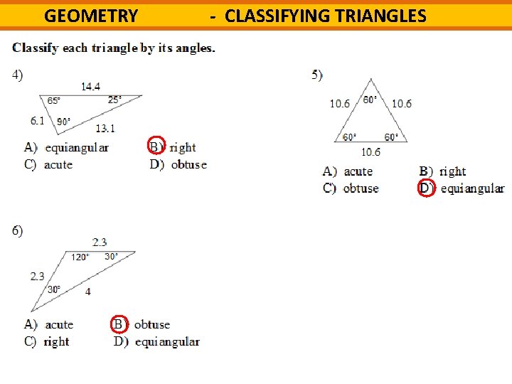 GEOMETRY - CLASSIFYING TRIANGLES 