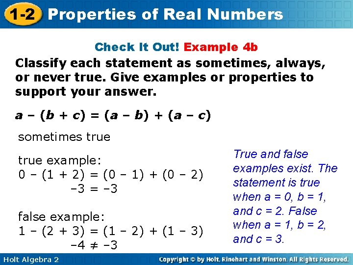 1 -2 Properties of Real Numbers Check It Out! Example 4 b Classify each