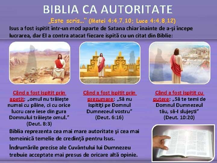 BIBLIA CA AUTORITATE „Este scris…” (Matei 4: 4, 7, 10; Luca 4: 4, 8,