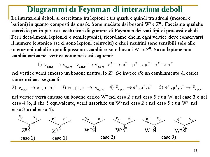 Diagrammi di Feynman di interazioni deboli Le interazioni deboli si esercitano tra leptoni e