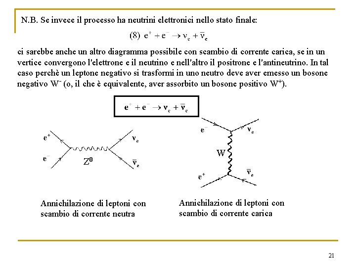 N. B. Se invece il processo ha neutrini elettronici nello stato finale: ci sarebbe