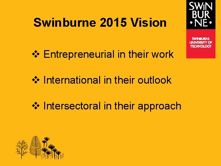 Swinburne 2015 Vision v Entrepreneurial in their work v International in their outlook v