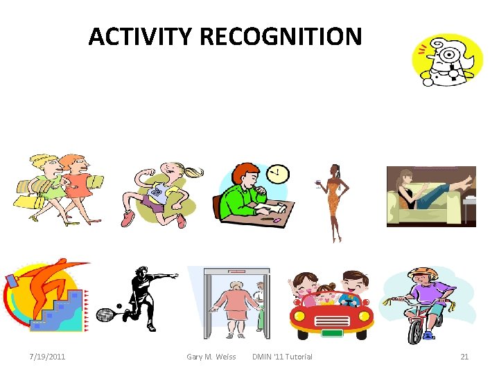 ACTIVITY RECOGNITION 7/19/2011 Gary M. Weiss DMIN '11 Tutorial 21 