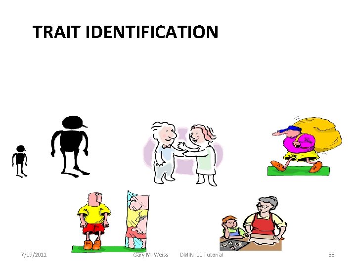 TRAIT IDENTIFICATION 7/19/2011 Gary M. Weiss DMIN '11 Tutorial 58 