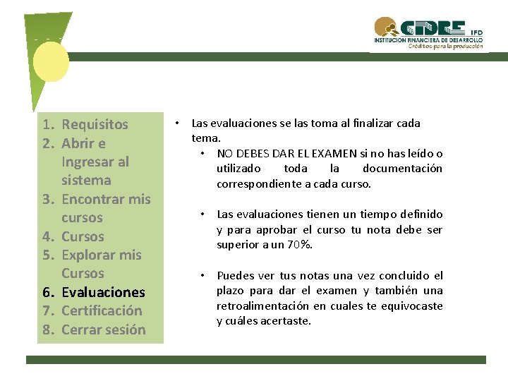 1. Requisitos 2. Abrir e Ingresar al sistema 3. Encontrar mis cursos 4. Cursos