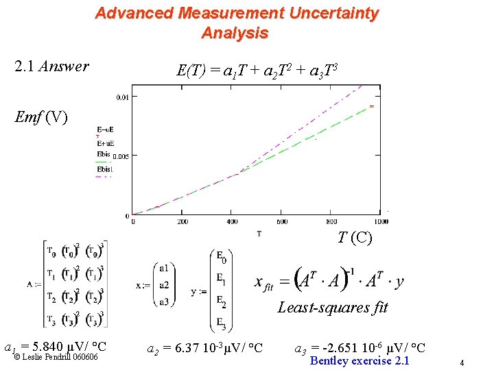 Advanced Measurement Uncertainty Analysis 2. 1 Answer E(T) = a 1 T + a