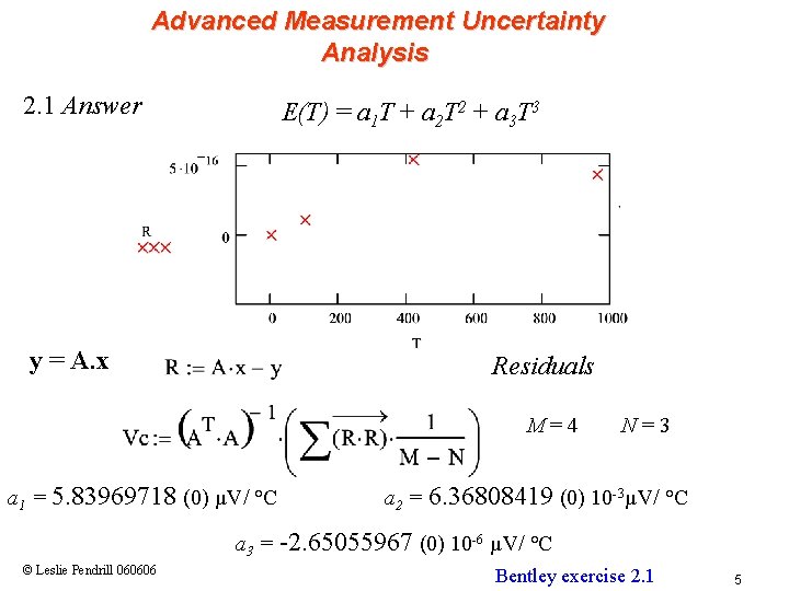 Advanced Measurement Uncertainty Analysis 2. 1 Answer E(T) = a 1 T + a