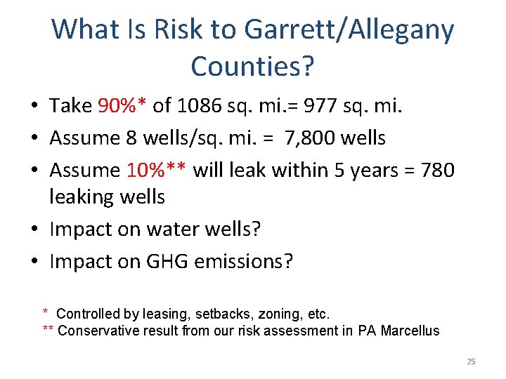 What Is Risk to Garrett/Allegany Counties? • Take 90%* of 1086 sq. mi. =