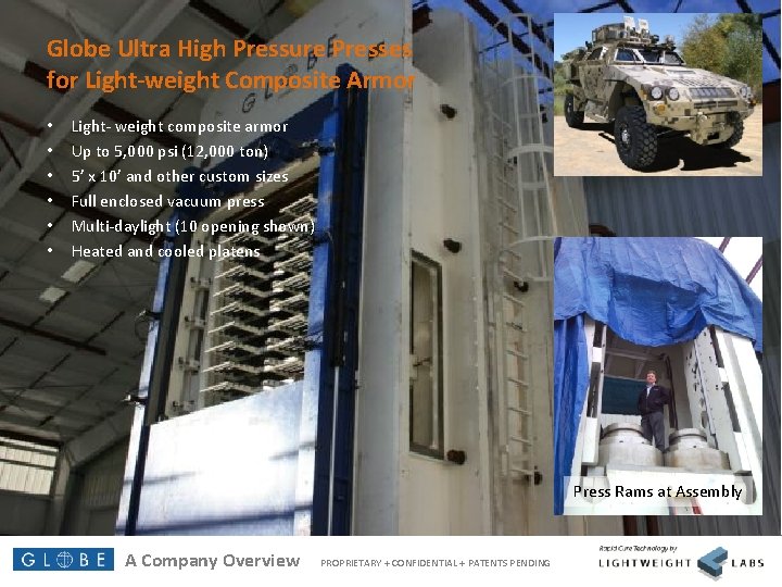 Globe Ultra High Pressure Presses for Light-weight Composite Armor • • • Light- weight