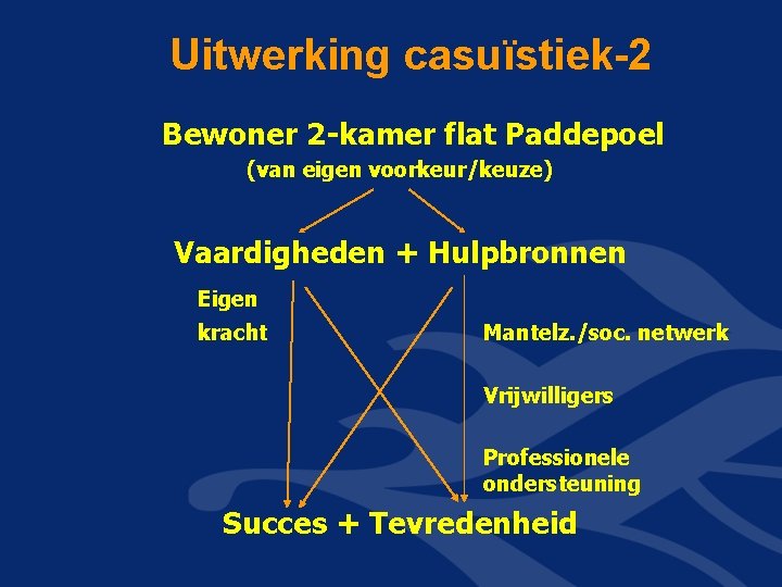 Uitwerking casuïstiek-2 Bewoner 2 -kamer flat Paddepoel (van eigen voorkeur/keuze) Vaardigheden + Hulpbronnen Eigen