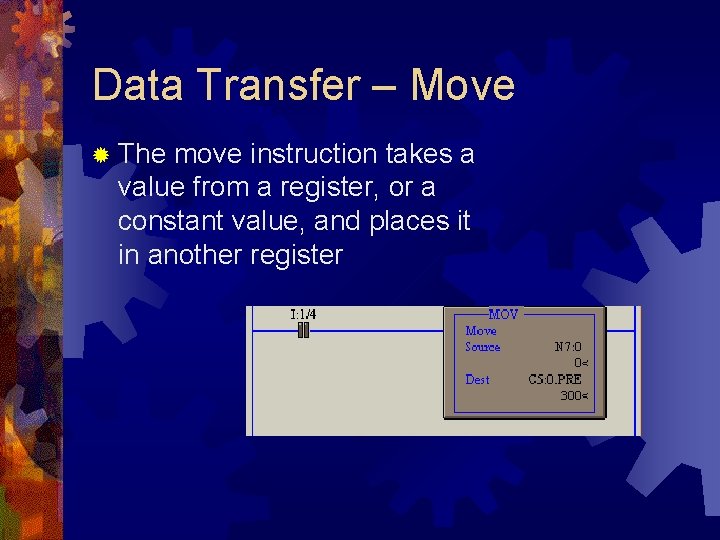 Data Transfer – Move ® The move instruction takes a value from a register, Data Transfer – Move ® The move instruction takes a value from a register,