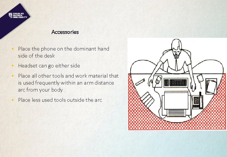 Accessories § Place the phone on the dominant hand side of the desk §