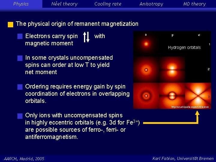 Physics Néel theory Cooling rate Anisotropy MD theory The physical origin of remanent magnetization