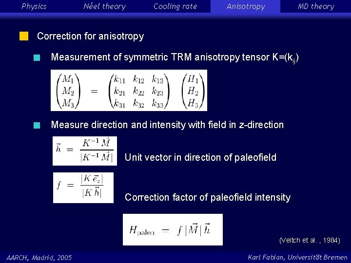 Physics Néel theory Cooling rate Anisotropy MD theory Correction for anisotropy Measurement of symmetric