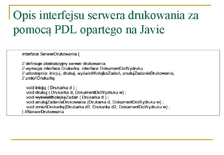 Opis interfejsu serwera drukowania za pomocą PDL opartego na Javie 