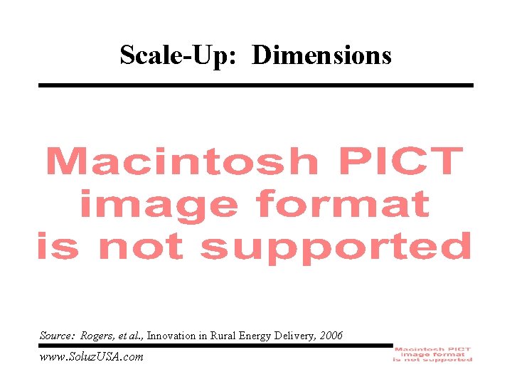 Scale-Up: Dimensions Source: Rogers, et al. , Innovation in Rural Energy Delivery, 2006 www.