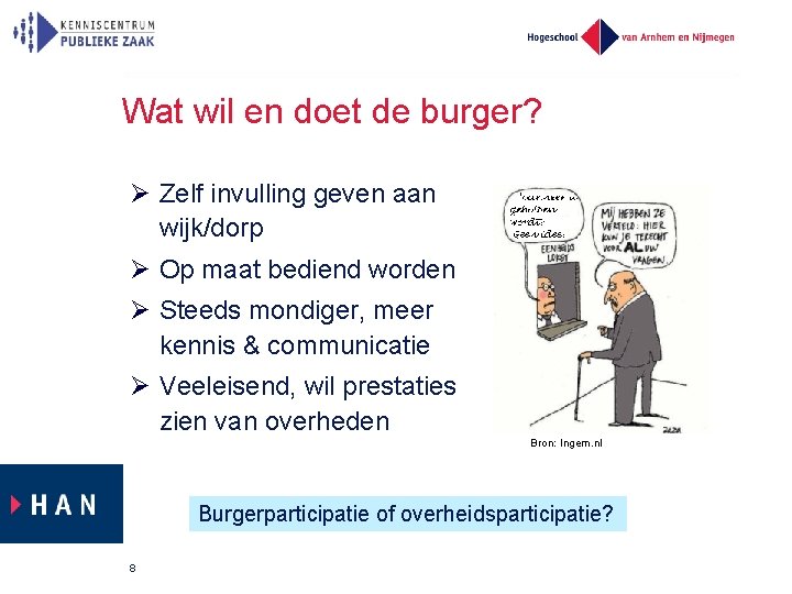 Wat wil en doet de burger? Zelf invulling geven aan wijk/dorp Op maat bediend