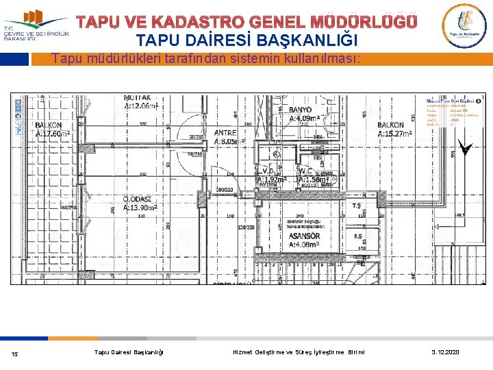 TAPU VE KADASTRO GENEL MÜDÜRLÜĞÜ TAPU DAİRESİ BAŞKANLIĞI Tapu müdürlükleri tarafından sistemin kullanılması: 15