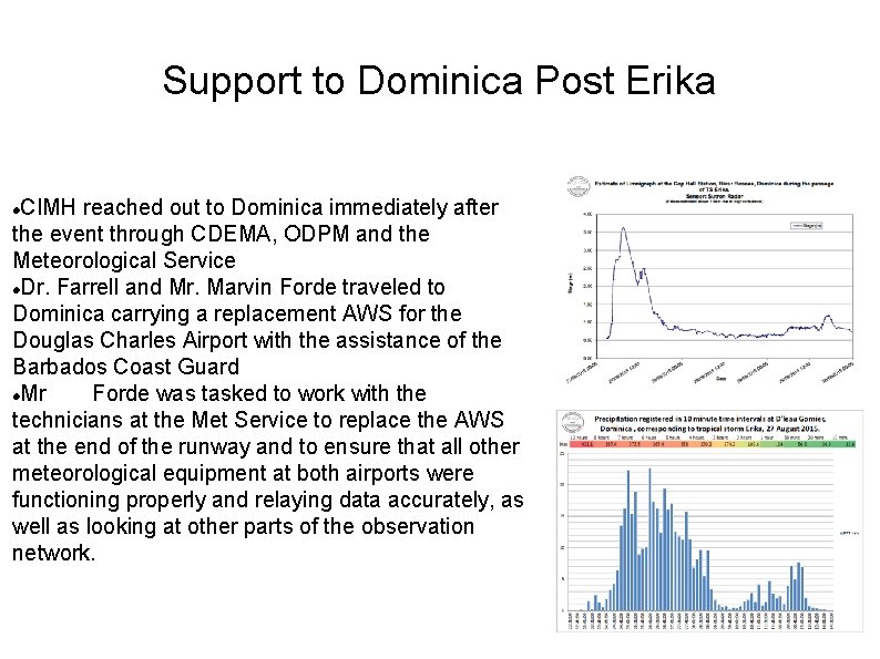 Support to Dominica Post Erika CIMH reached out to Dominica immediately after the event