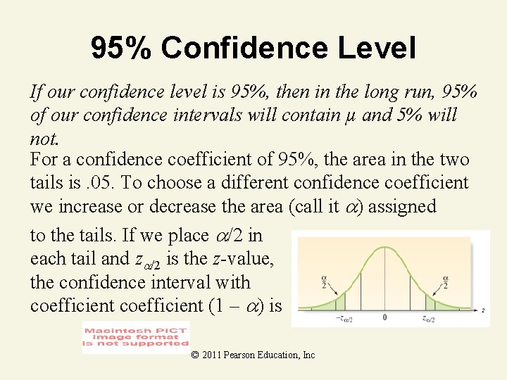 95% Confidence Level If our confidence level is 95%, then in the long run,