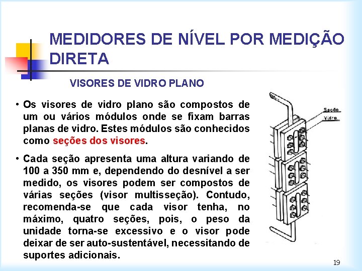 MEDIDORES DE NÍVEL POR MEDIÇÃO DIRETA VISORES DE VIDRO PLANO • Os visores de