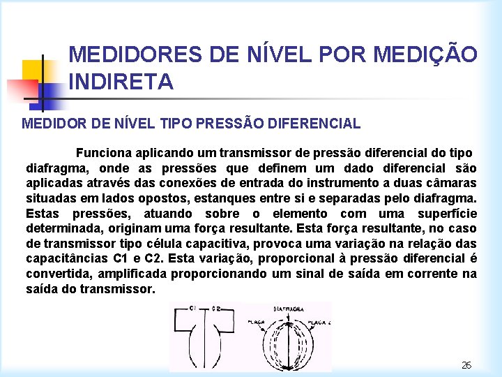 MEDIDORES DE NÍVEL POR MEDIÇÃO INDIRETA MEDIDOR DE NÍVEL TIPO PRESSÃO DIFERENCIAL Funciona aplicando