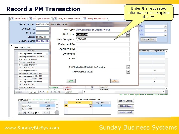 Record a PM Transaction Enter the requested information to complete the PM Click to