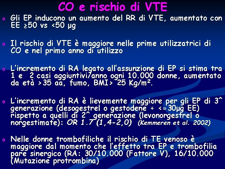 CO e rischio di VTE o Gli EP inducono un aumento del RR di