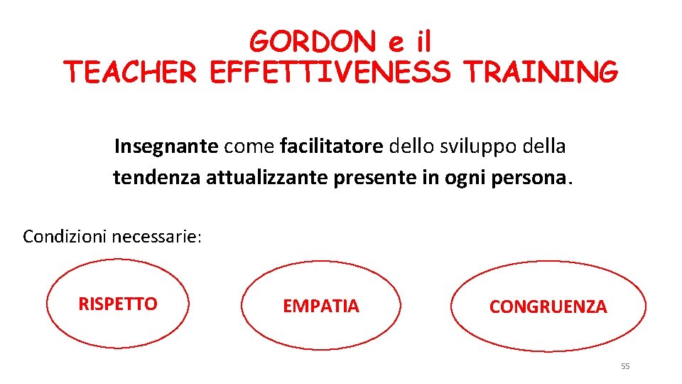 GORDON e il TEACHER EFFETTIVENESS TRAINING Insegnante come facilitatore dello sviluppo della tendenza attualizzante