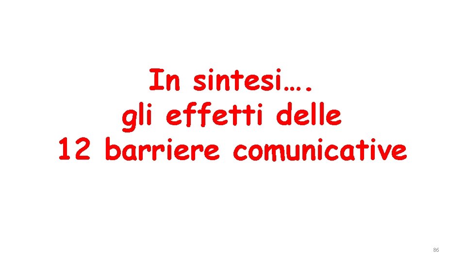 In sintesi…. gli effetti delle 12 barriere comunicative 86 