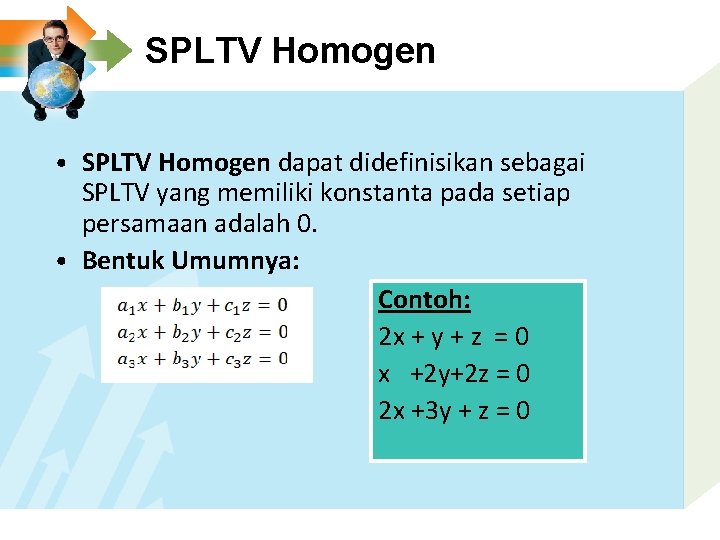 SPLTV Homogen • SPLTV Homogen dapat didefinisikan sebagai SPLTV yang memiliki konstanta pada setiap