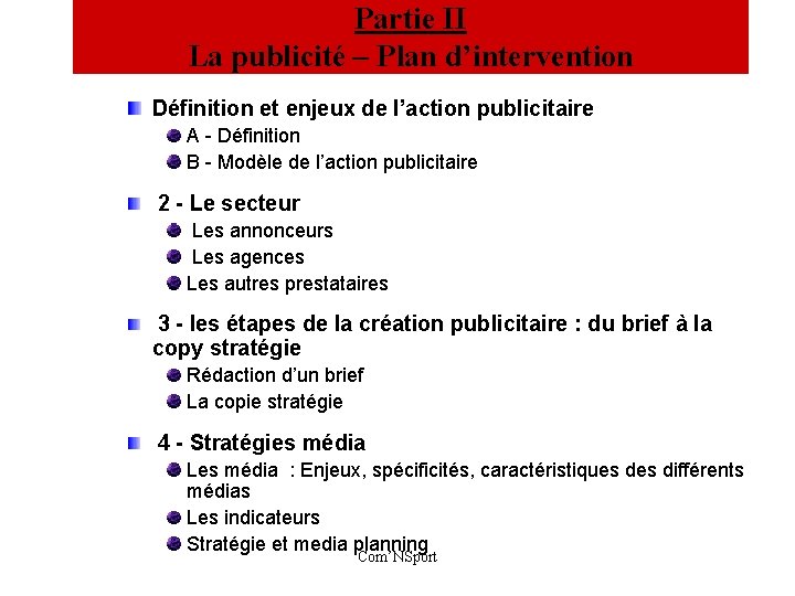 Partie II La publicité – Plan d’intervention Définition et enjeux de l’action publicitaire A