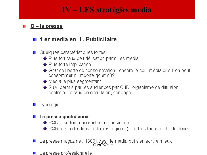 IV – LES stratégies media C – la presse 1 er media en I.