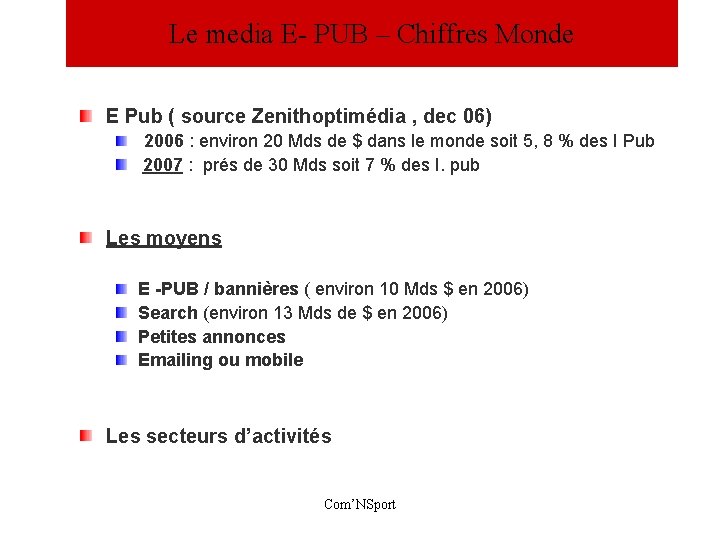 Le media E- PUB – Chiffres Monde E Pub ( source Zenithoptimédia , dec