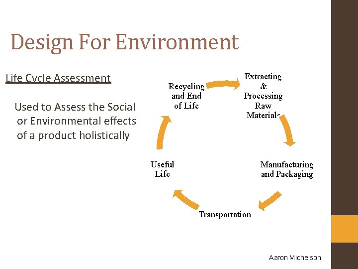 Design For Environment Life Cycle Assessment Used to Assess the Social or Environmental effects