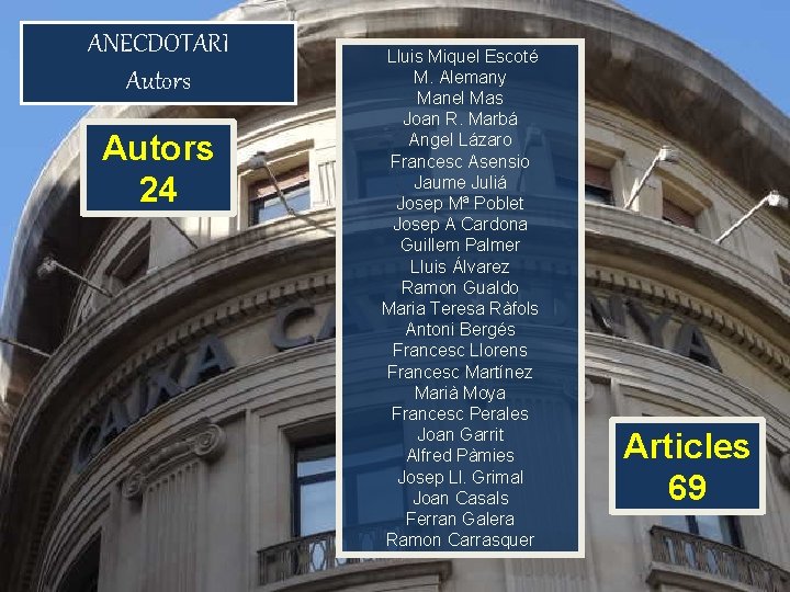 ANECDOTARI Autors 24 Lluis Miquel Escoté M. Alemany Manel Mas Joan R. Marbá Angel