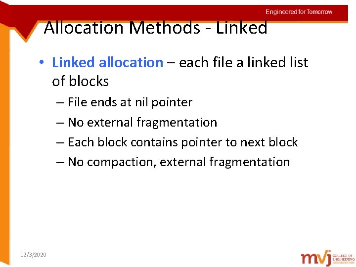 Engineered for Tomorrow Allocation Methods - Linked Topic details • Linked allocation – each