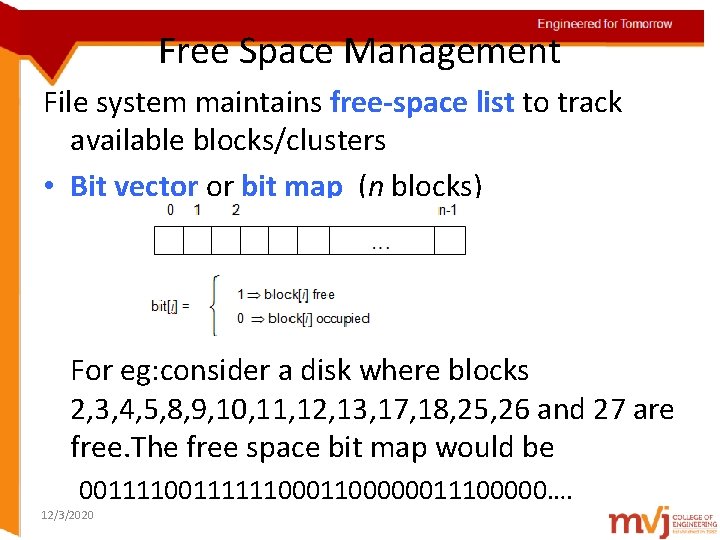 Engineered for Tomorrow Free Space Management File system maintains free-space list to track Topic