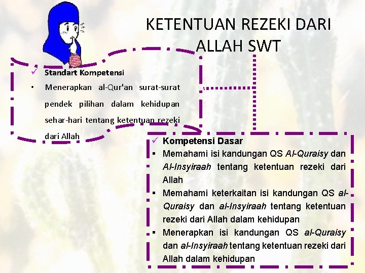 KETENTUAN REZEKI DARI ALLAH SWT Standart Kompetensi • Menerapkan al-Qur'an surat-surat pendek pilihan dalam