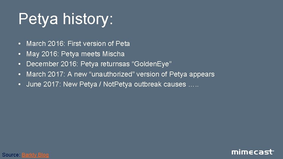 Petya history: • • • March 2016: First version of Peta May 2016: Petya