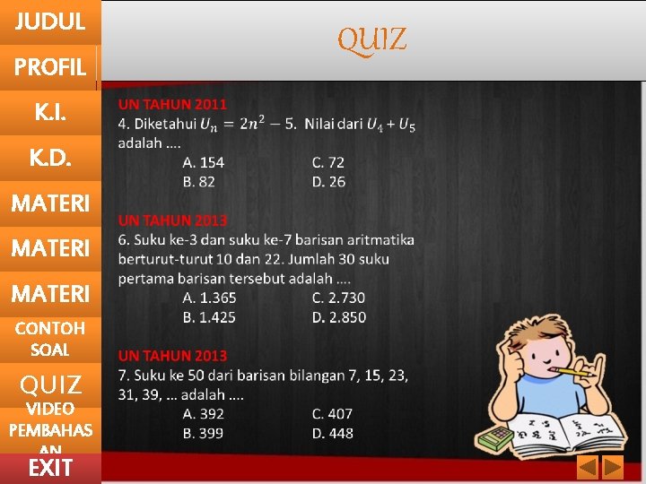 JUDUL QUIZ PROFIL K. I. K. D. MATERI CONTOH SOAL QUIZ VIDEO PEMBAHAS AN