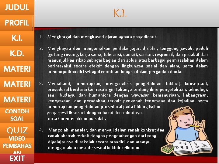 JUDUL PROFIL K. I. K. D. MATERI CONTOH SOAL QUIZ VIDEO PEMBAHAS AN EXIT