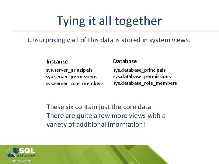 Tying it all together Unsurprisingly all of this data is stored in system views.