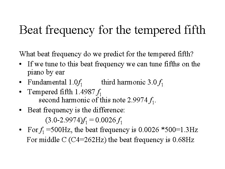 Beat frequency for the tempered fifth What beat frequency do we predict for the