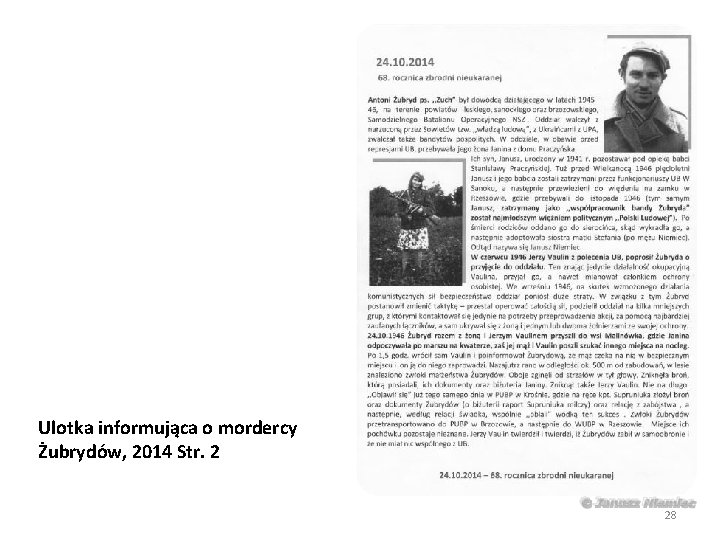 Ulotka informująca o mordercy Żubrydów, 2014 Str. 2 28 