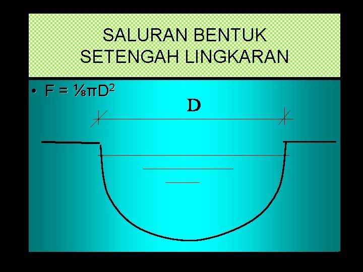 SALURAN BENTUK SETENGAH LINGKARAN • F = ⅛πD 2 18 