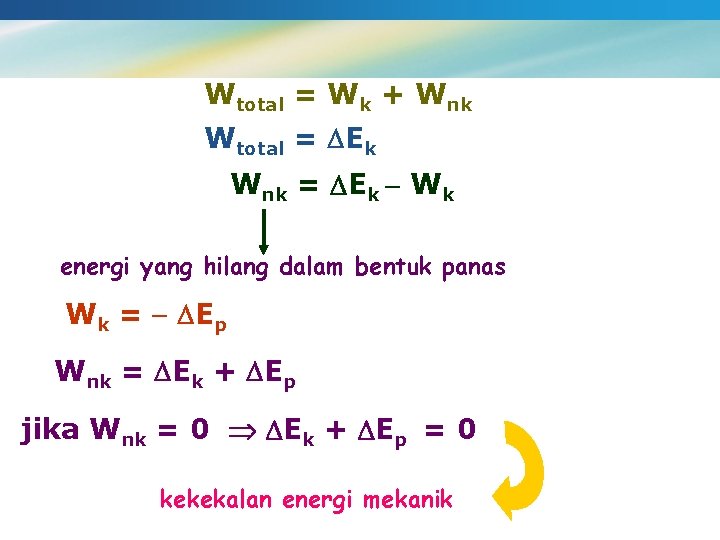 Wtotal = Wk + Wnk Wtotal = Ek Wnk = Ek Wk energi yang