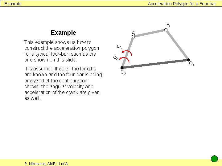 Example Acceleration Polygon for a Four-bar B Example This example shows us how to