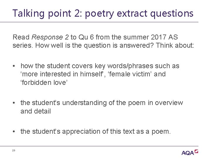 Talking point 2: poetry extract questions Read Response 2 to Qu 6 from the